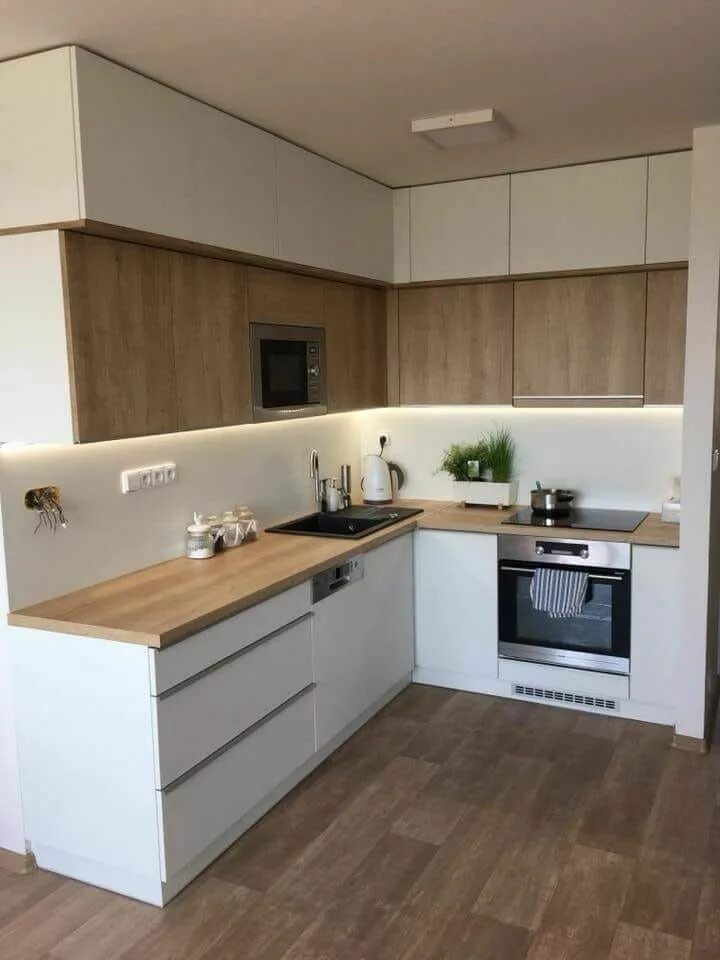 Кухонный гарнитур бело деревянный фото Pin by Ivana Dolníčková on Kuchyn- Interior design kitchen, Modern kitchen desig