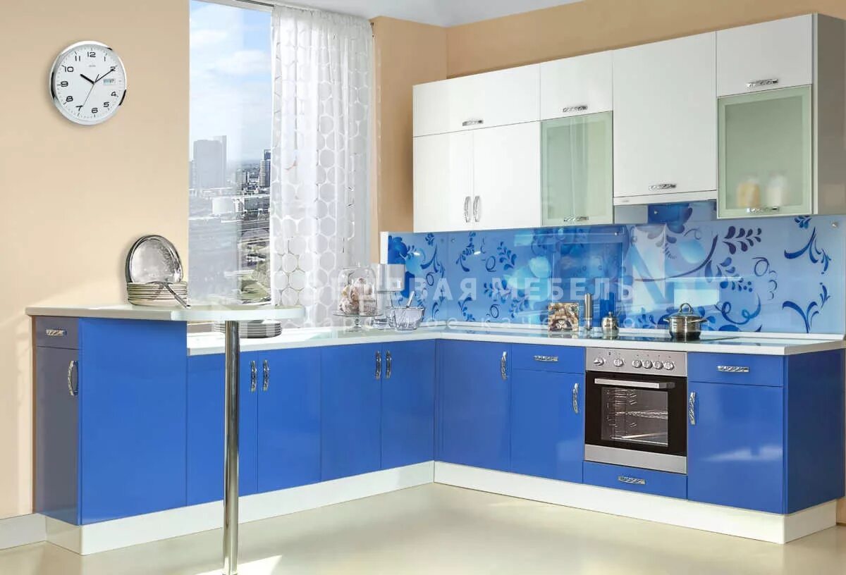 Кухонный гарнитур бело голубой фото Синие угловые кухни в Москве - на заказ от производителя!