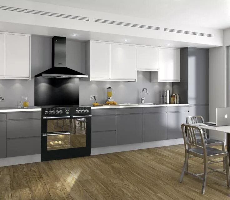 Кухонный гарнитур бело серый фото Pin by Iva Svobodova on kuchyne Grey kitchens, Kitchen cooker, Grey kitchen wall