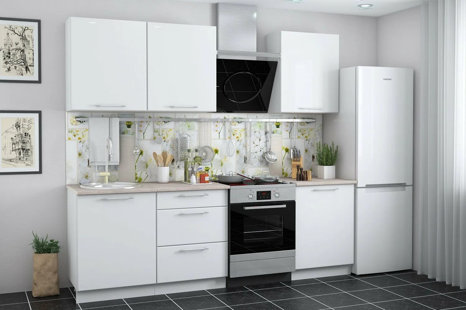 Кухонный гарнитур белого цвета фото Кухонный гарнитур Ректа 180х210х60 см - купить по цене 0 рублей в интернет-магаз