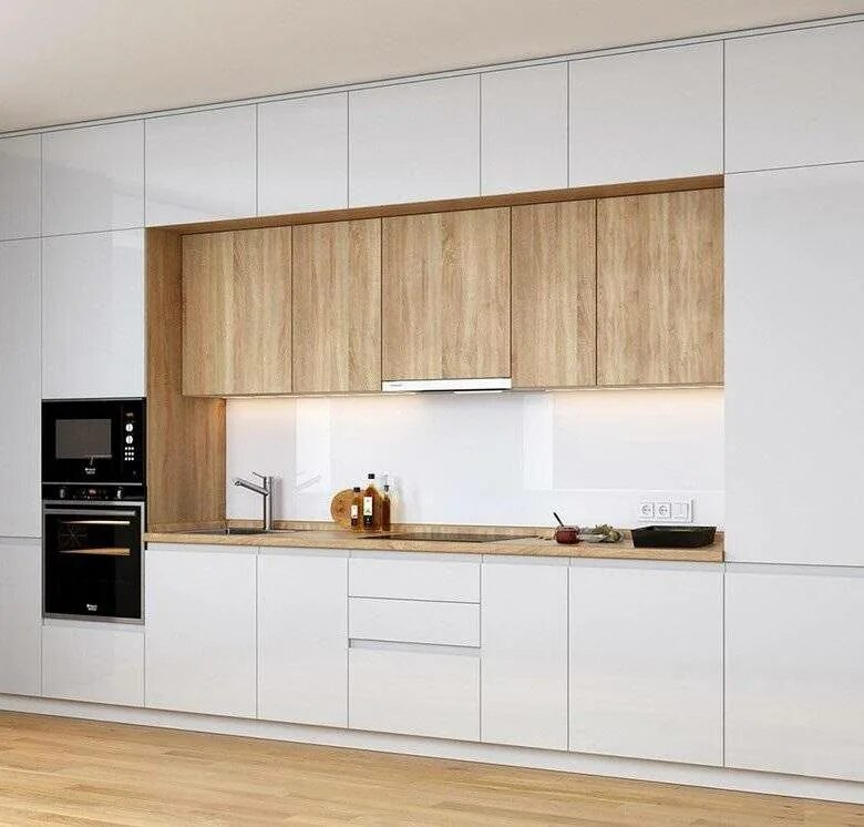 Кухонный гарнитур белый дерево фото Современная прямая кухня под дерево за 8400 у.е.