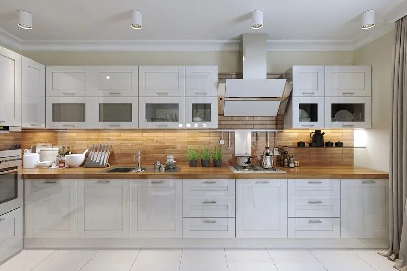 Кухонный гарнитур белый дерево фото Из чего делают кухонные фасады