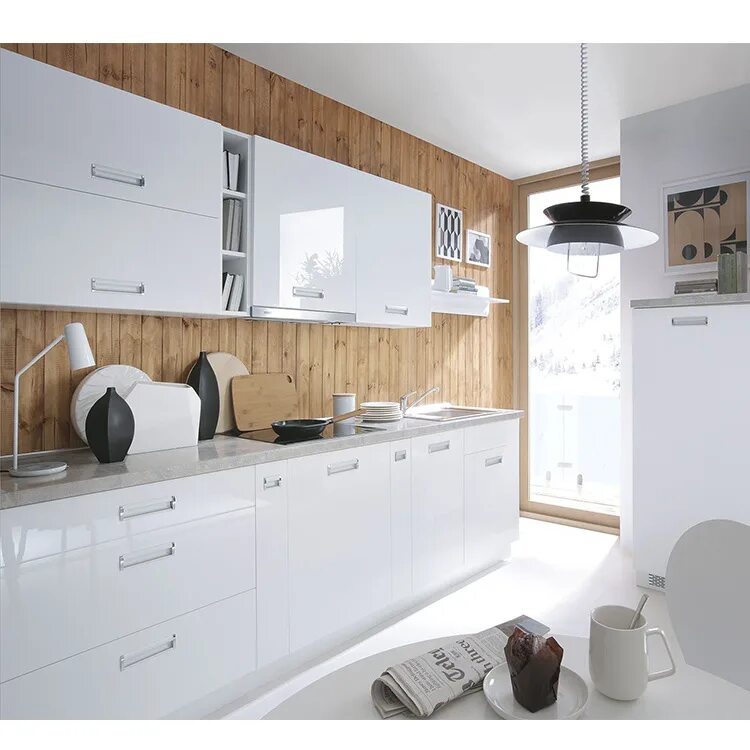 Кухонный гарнитур белый дерево фото China Hot Selling Country Style White Lacquer Modern Kitchen Cabinet Cheap Price