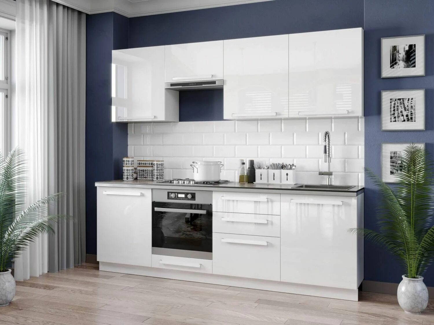 Кухонный гарнитур белый глянец фото Кухонный гарнитур Любимый дом 2400 Герда (Белый/Белый глянец) от производителя в