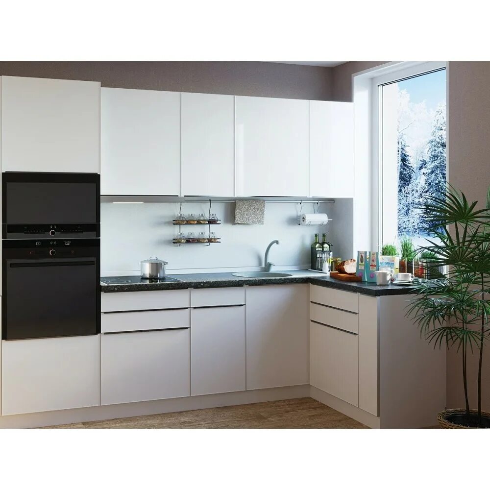 Кухонный гарнитур белый матовый фото Кухонный гарнитур Фьюжн-AL-03