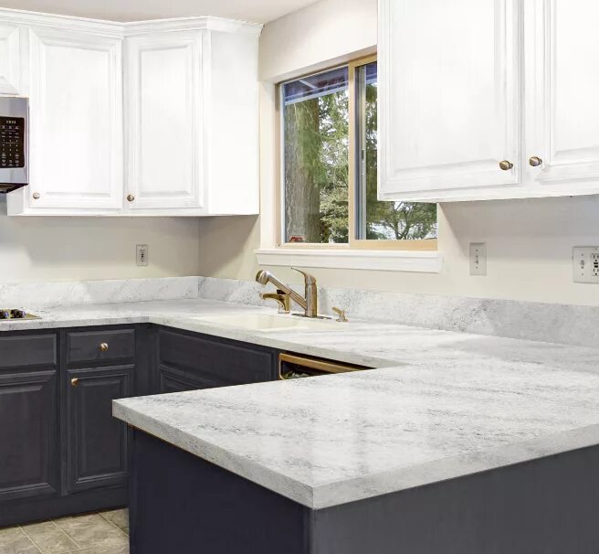 Кухонный гарнитур белый мрамор фото Цвет столешницы для белого фасада кухни - фото