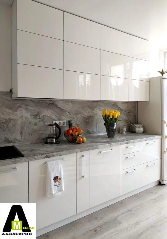 Кухонный гарнитур белый мрамор фото Столешница для кухни белый мрамор глянец - 80 фото