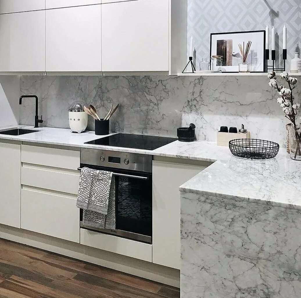 Кухонный гарнитур белый мрамор фото Столешница слотекс белый глянец - 4sofa.ru