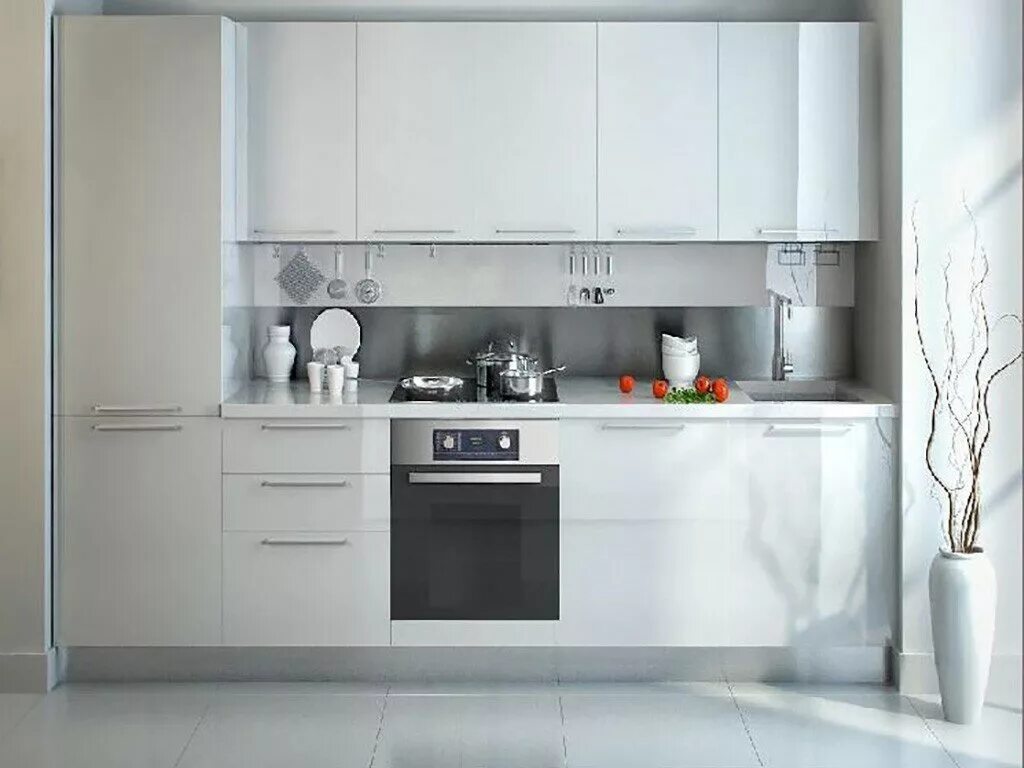 Кухонный гарнитур белый прямой фото Кухня AGT Белый матовый в кромке ABS