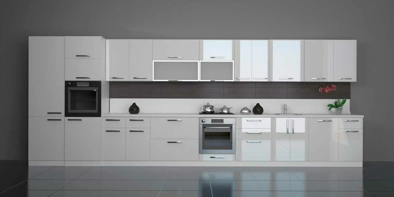 Кухонный гарнитур белый прямой фото Пластик AGT 601 белый ❖ по выгодной цене на сайте facadetrading