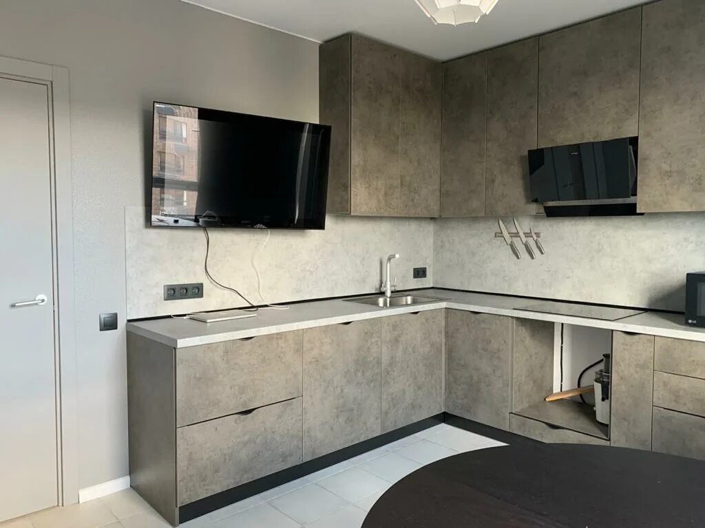 Кухонный гарнитур бетон фото Кухня с фасадами под "Бетон" #207 " Мебель на заказ в СПб