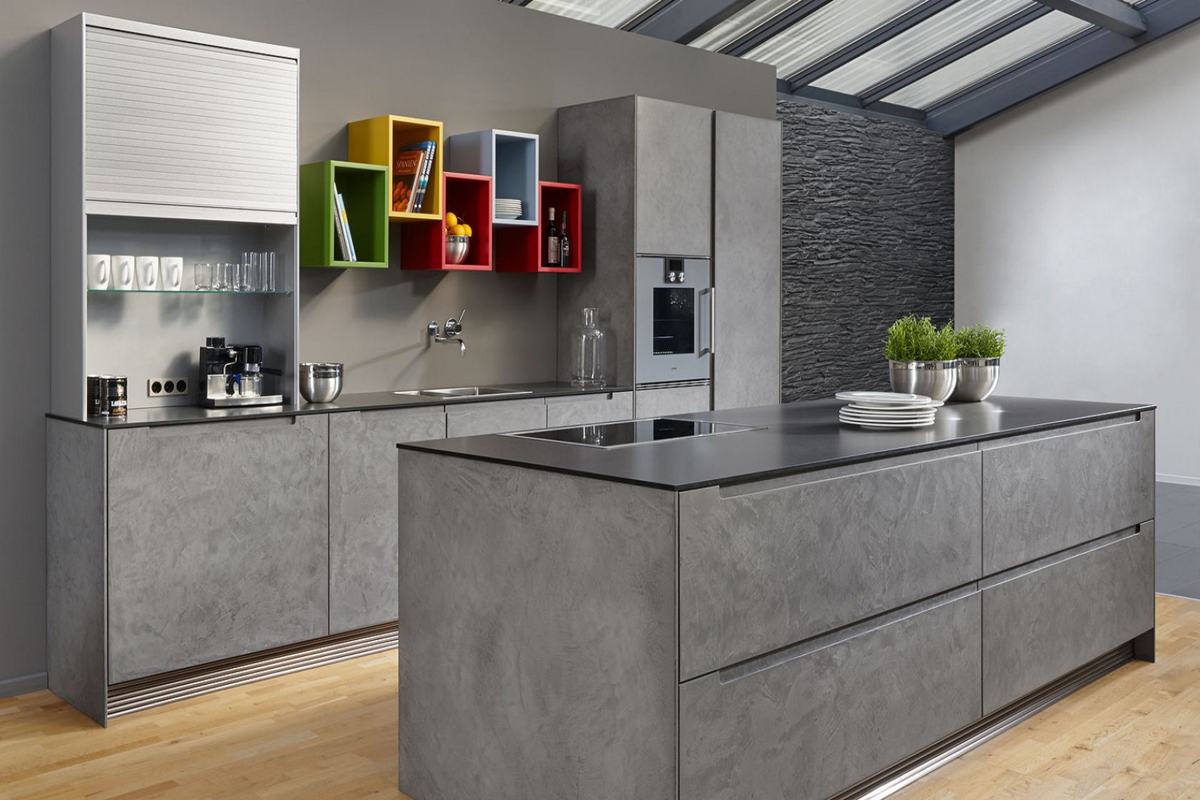 Кухонный гарнитур бетон фото Кухни "под бетон" - выбираем фактуру, цвет и столешницу на такую кухню! Фото и с