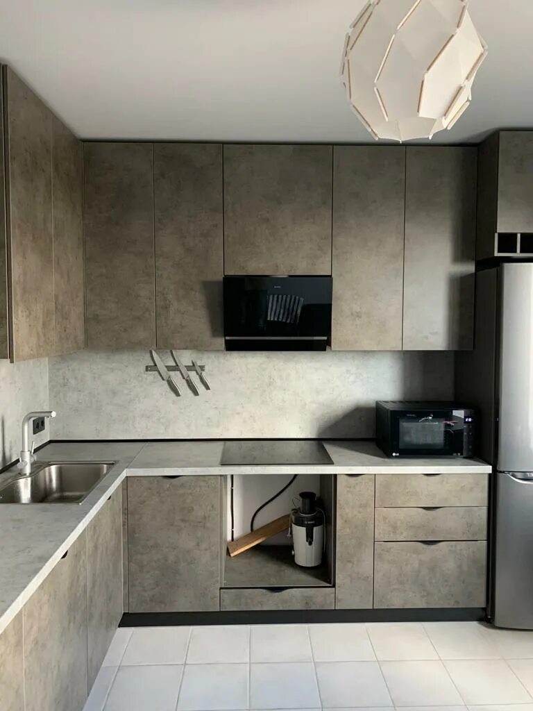 Кухонный гарнитур бетон фото Кухня с фасадами под "Бетон" #207 " Мебель на заказ в СПб