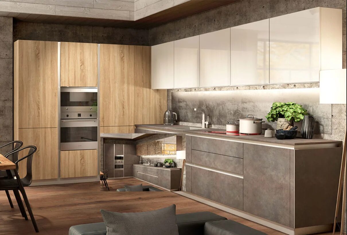 Кухонный гарнитур бетон фото Кухня серый камень: найдено 89 изображений