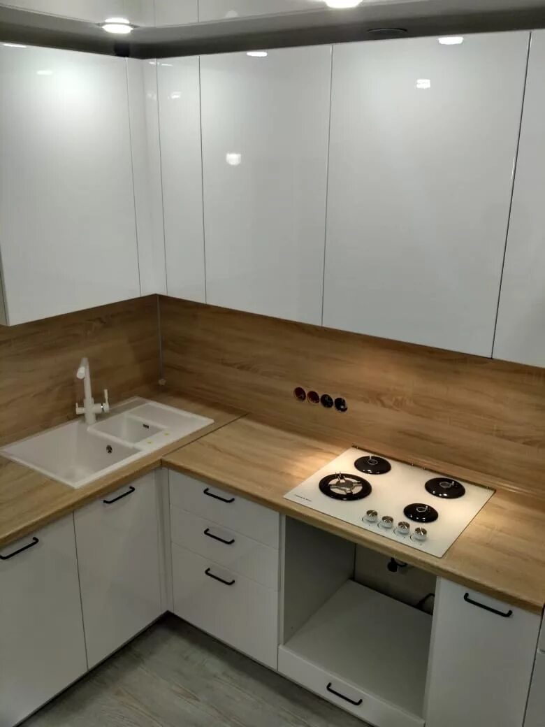 Кухонный гарнитур без столешницы фото Кухня Белый глянец Дуб Сонома - Портфолио "Мебель для тебя"