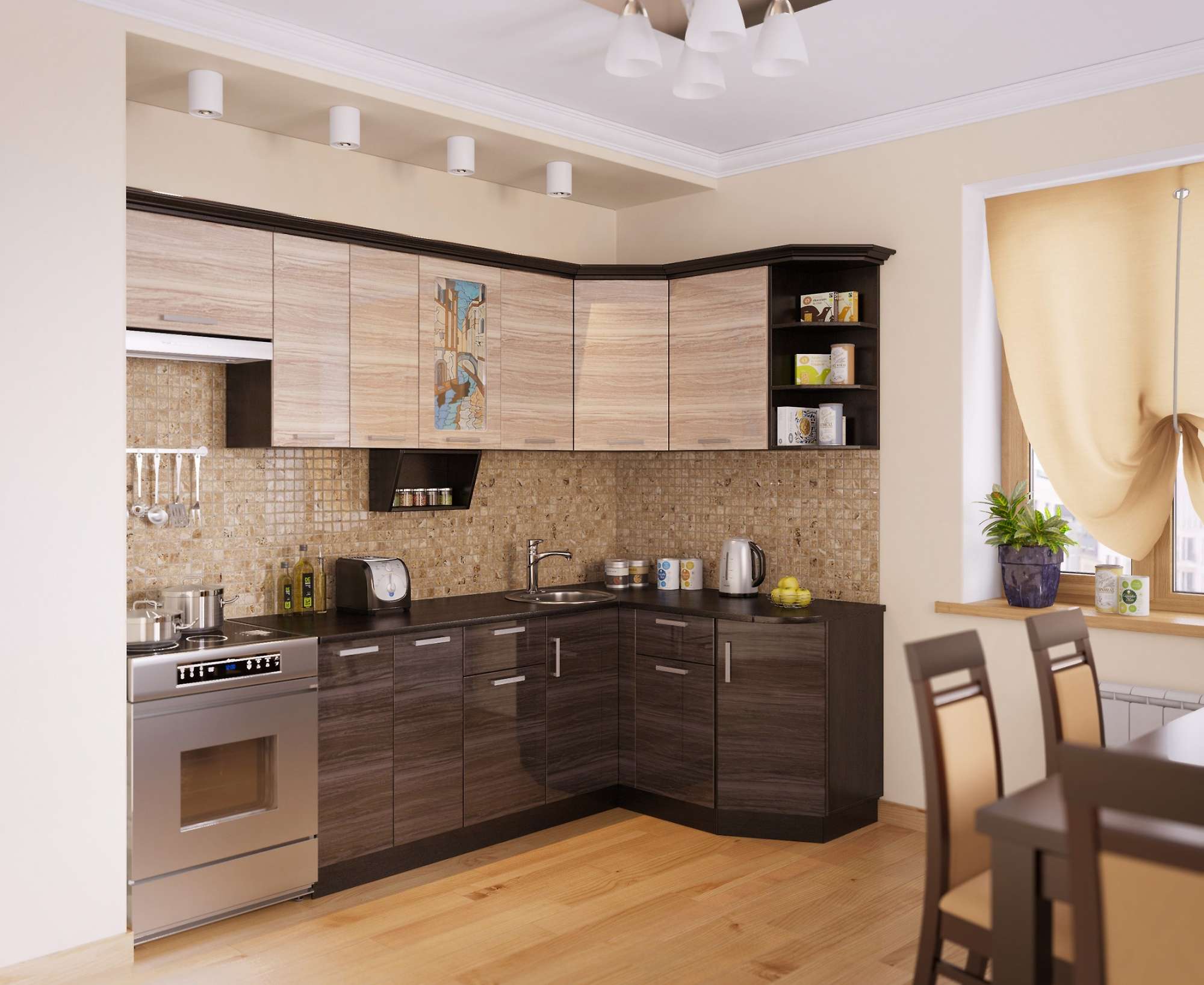 Кухонный гарнитур бежево коричневый фото Кухонный угловой гарнитур Венеция 1 - купить за 0.00 руб. в Москве по цене произ