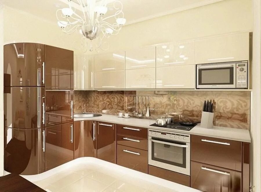 Кухонный гарнитур бежево коричневый фото Кухня коричневая 52 заказать недорого в Москве - 1Кухонный