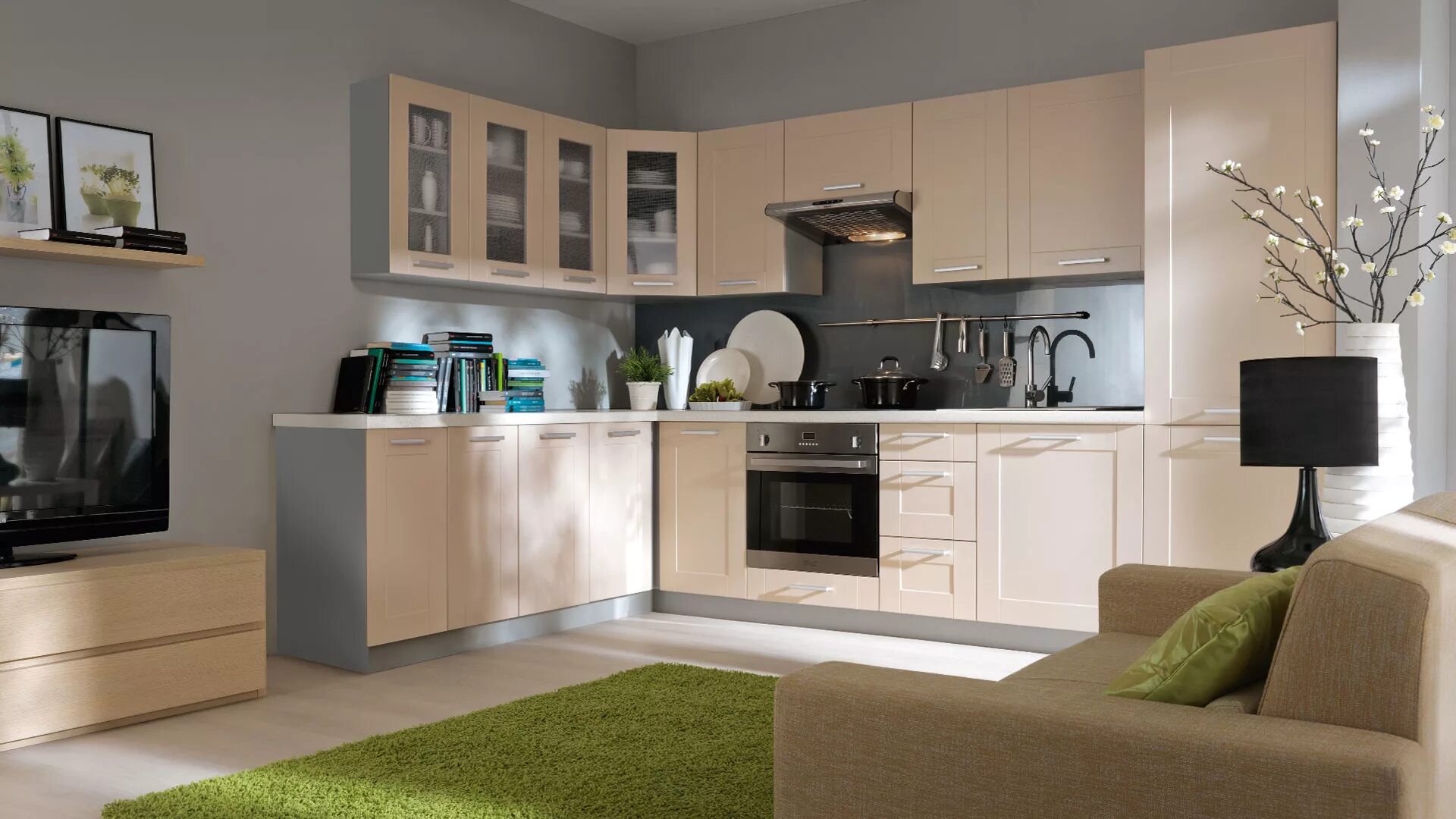 Кухонный гарнитур бежевого цвета фото Небольшая белая кухня для ограниченного пространства купить в Санкт-Петербурге -