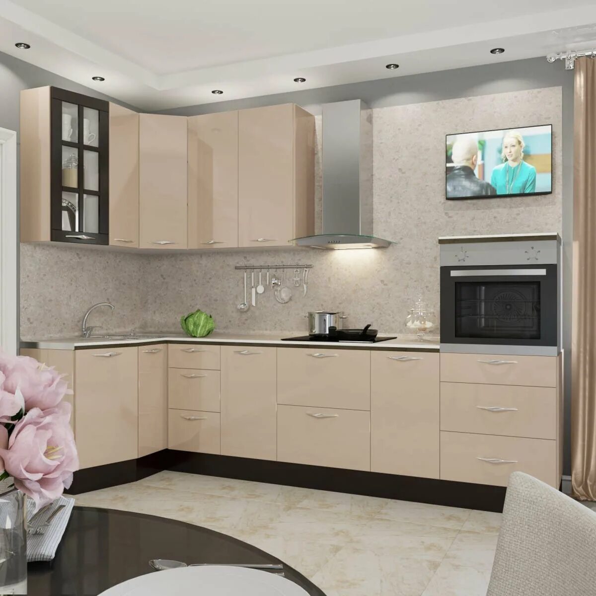 Кухонный гарнитур бежевого цвета в интерьере Интерьер кухни в молочных тонах - 91 фото