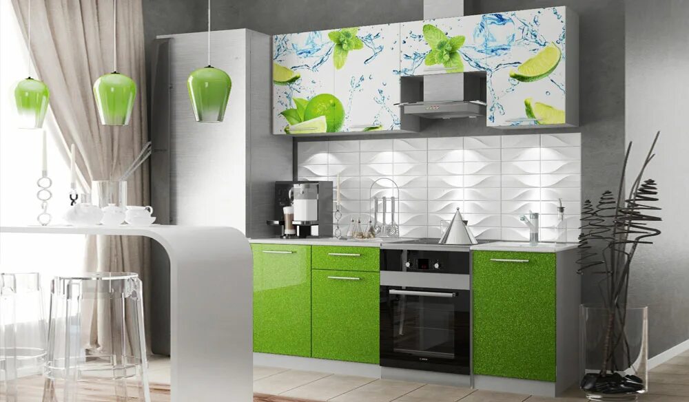 Кухонный гарнитур чебоксары фото Купить Кухня с фотопечатью Лайм 2.1 в Новосибирске недорого с доставкой на дом.