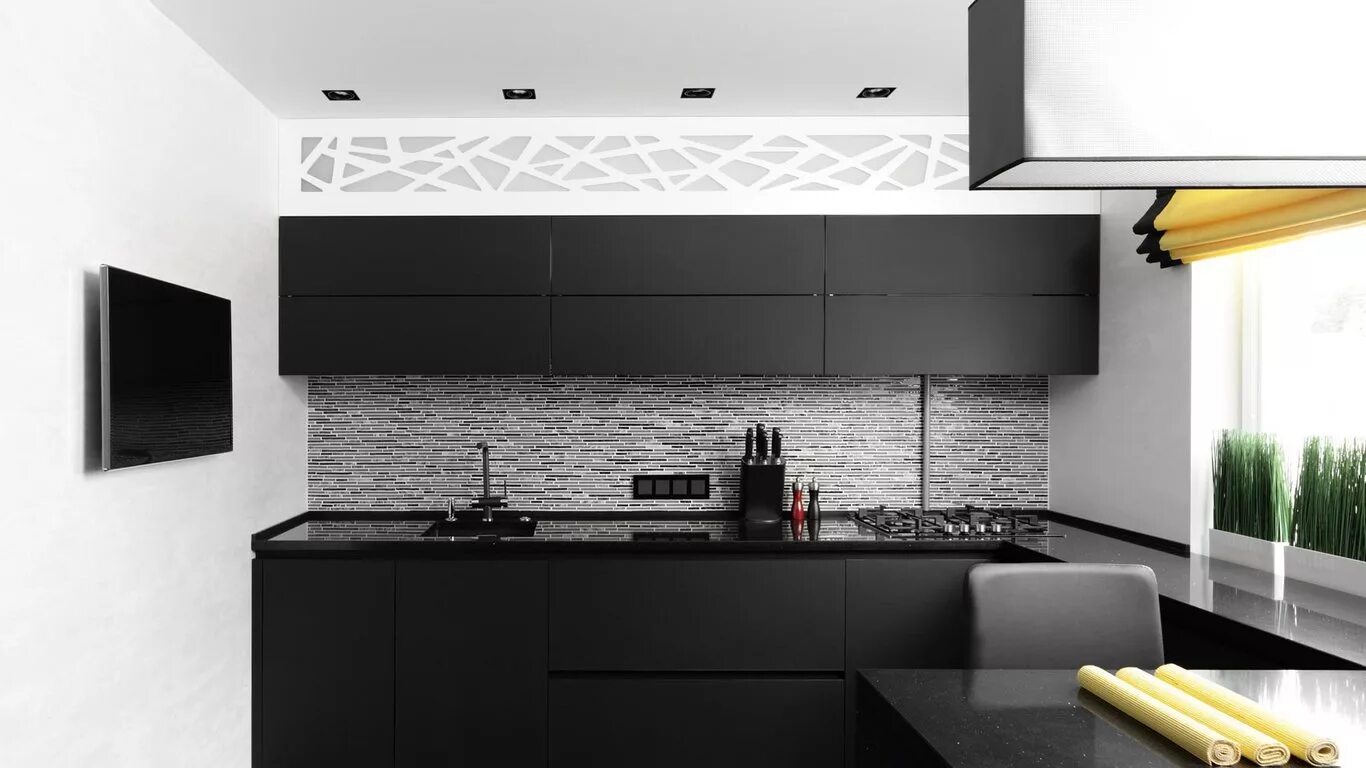 Кухонный гарнитур черно белый фото Чёрные кухни