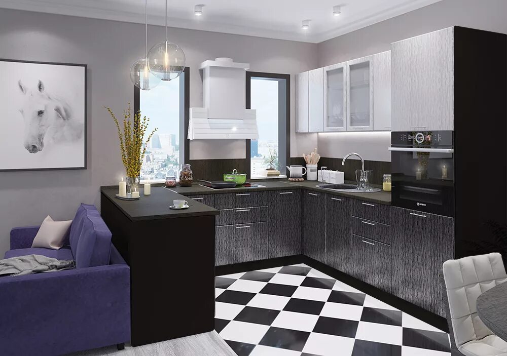 Кухонный гарнитур черно серый фото Купить кухонный гарнитур Валерия-М (Дождь серый/дождь черный/корпус венге) по ни