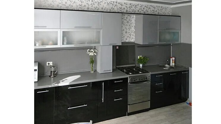 Кухонный гарнитур черно серый фото Кухня в черно серых тонах фото