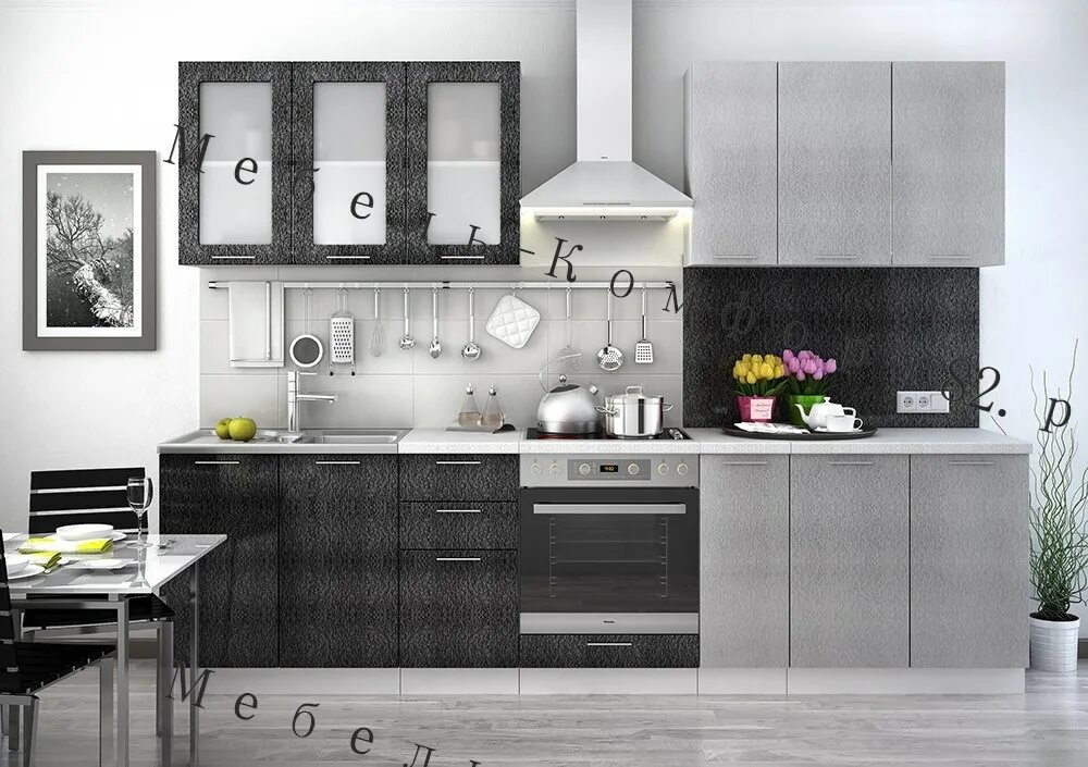 Кухонный гарнитур черно серый фото Мебель-комфорт82 Нижнегорский Нина- Кухонный гарнитур "ВАЛЕРИЯ" Черный\Серебряны