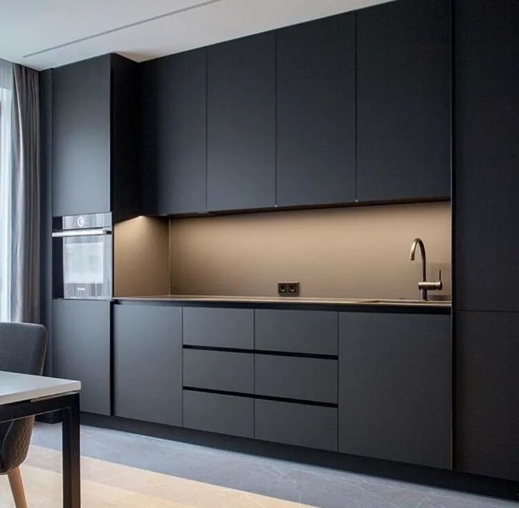 Кухонный гарнитур черно серый фото Кухня PR 14 матовая заказать недорого в Москве - 1Кухонный