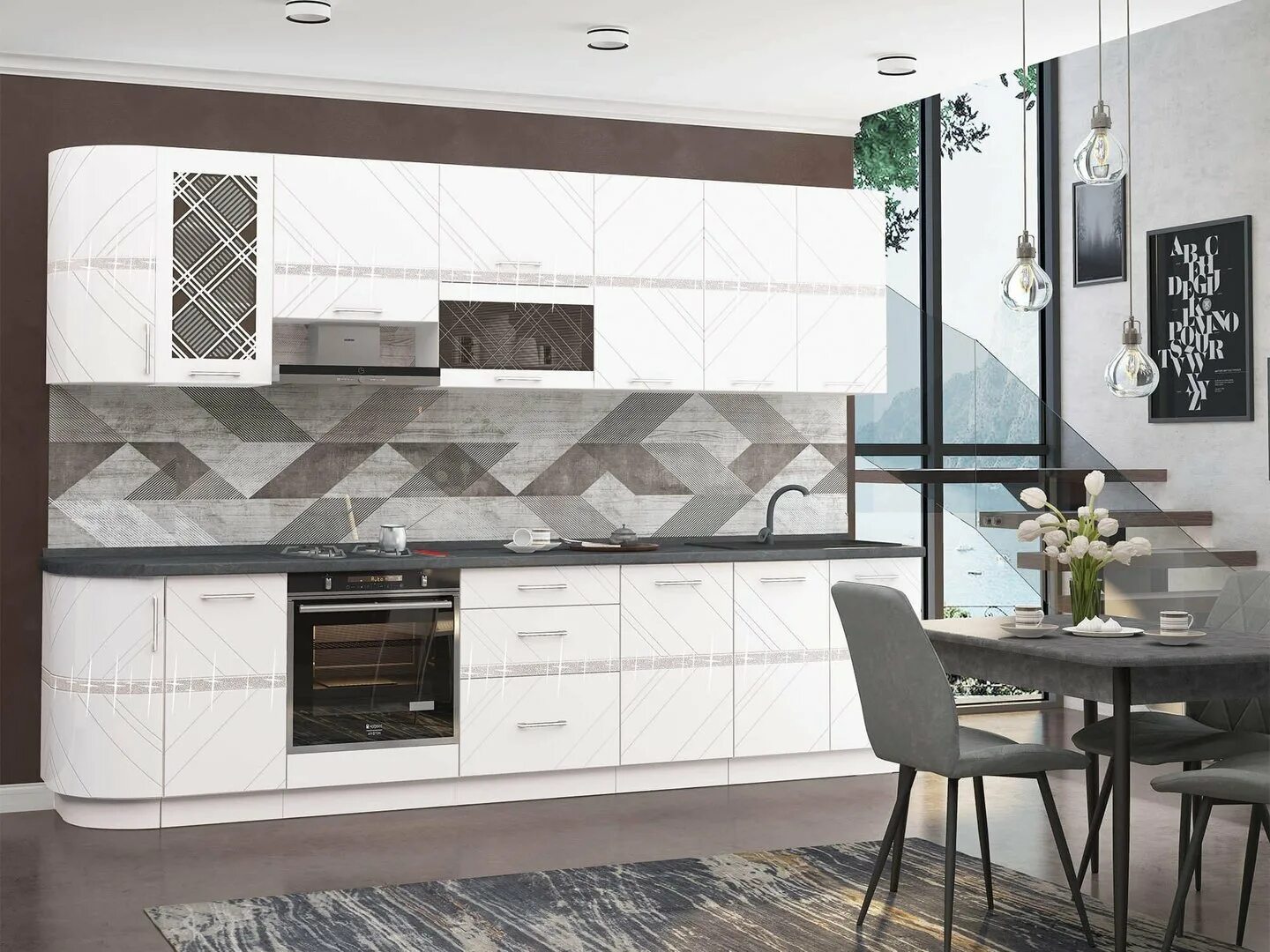 Кухонный гарнитур давита фото DaVita - Кухня "БЬЯНКА" Модульная, Белый глянец Маргарита/Белый шпон от компании