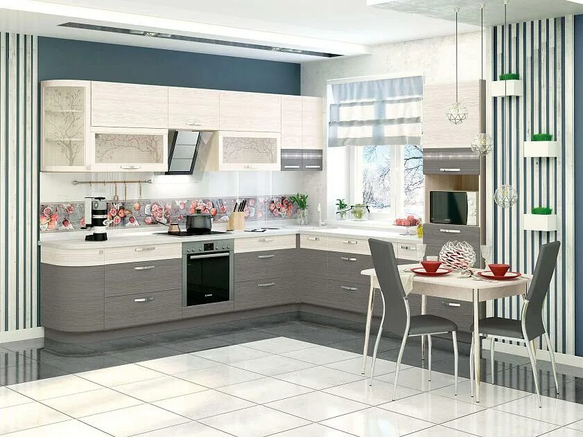 Кухонный гарнитур давита фото Кухонный гарнитур угловой с витриной Графит 1 от производителя - DaVita-мебель