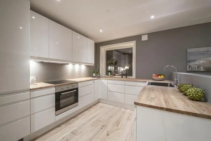 Кухонный гарнитур дизайн современный в светлых тонах Cuisine blanche plan de travail bois - #blanche #bois #cuisine #de #plan #travai