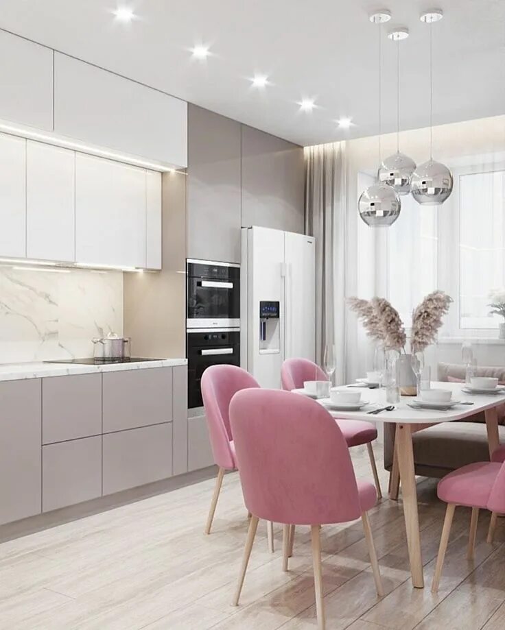 Кухонный гарнитур дизайн современный в светлых тонах ДИЗАЙН ИНТЕРЬЕРА РЕМОНТ on Instagram: "Какая кухня вам нравится больше 1 или 2? 