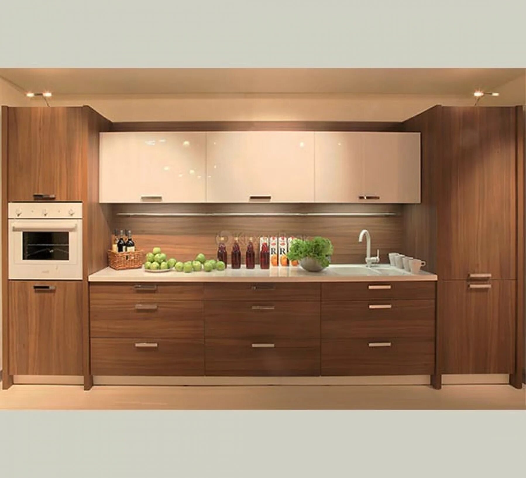 Кухонный гарнитур длина 5 метров фото Прямая кухня Орех Ноче Экко от Landl.