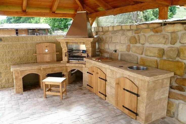 Кухонный гарнитур для дачи фото Pin on Letnjikovac Backyard kitchen, Outdoor bbq kitchen, Outdoor kitchen