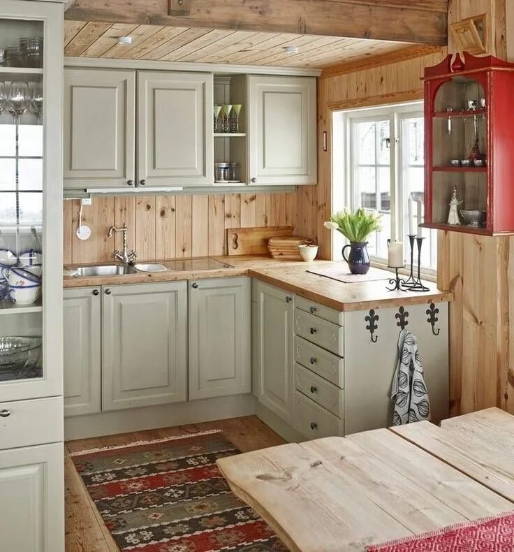 Кухонный гарнитур для дачи фото Loading... Log home kitchens, Small cabin kitchens, Home kitchens