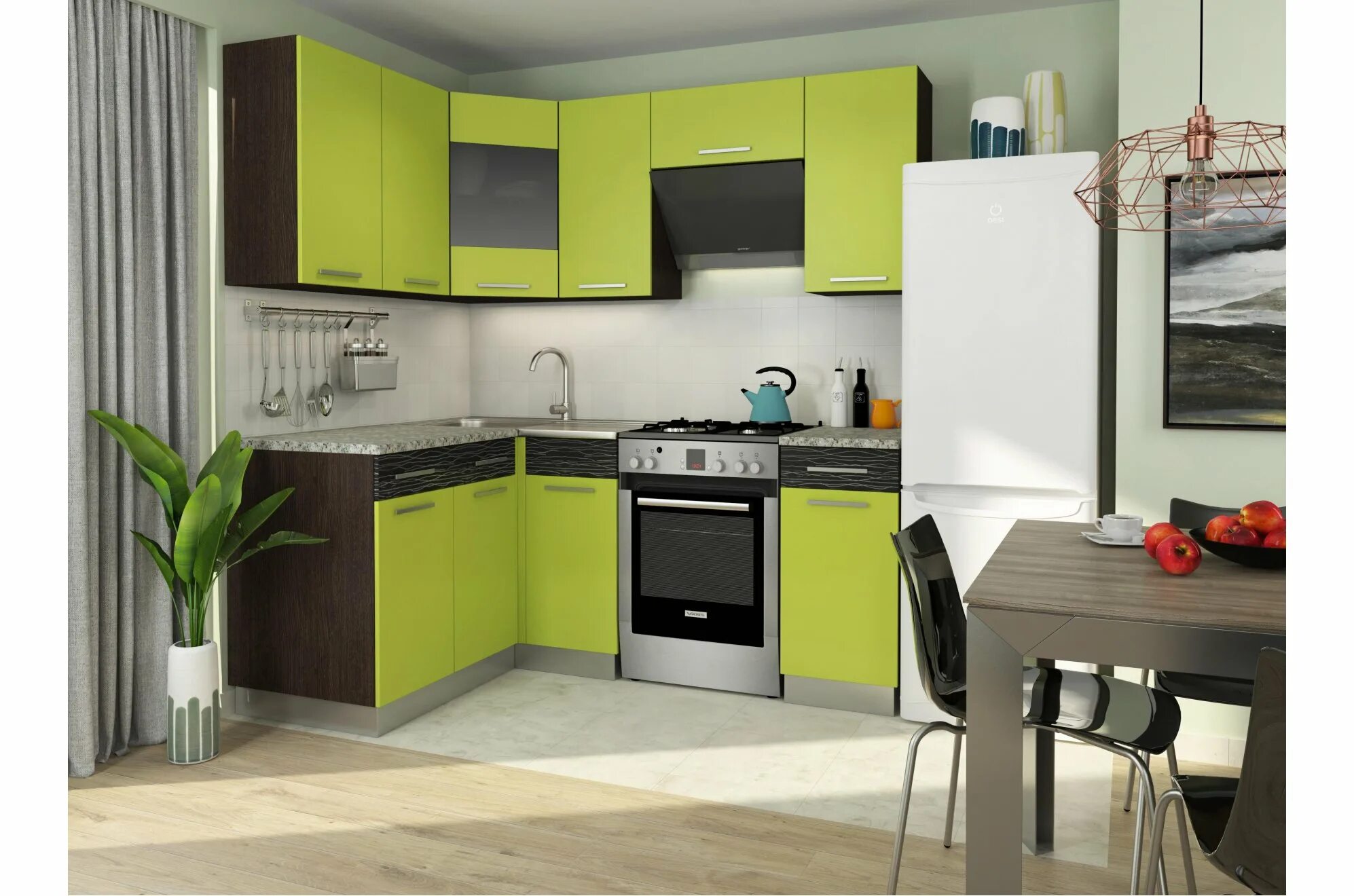 Кухонный гарнитур для маленькой кухни 2024 фото Кухня Phlox 11 венге / лайм - купить в Москве по цене 35 090 руб.