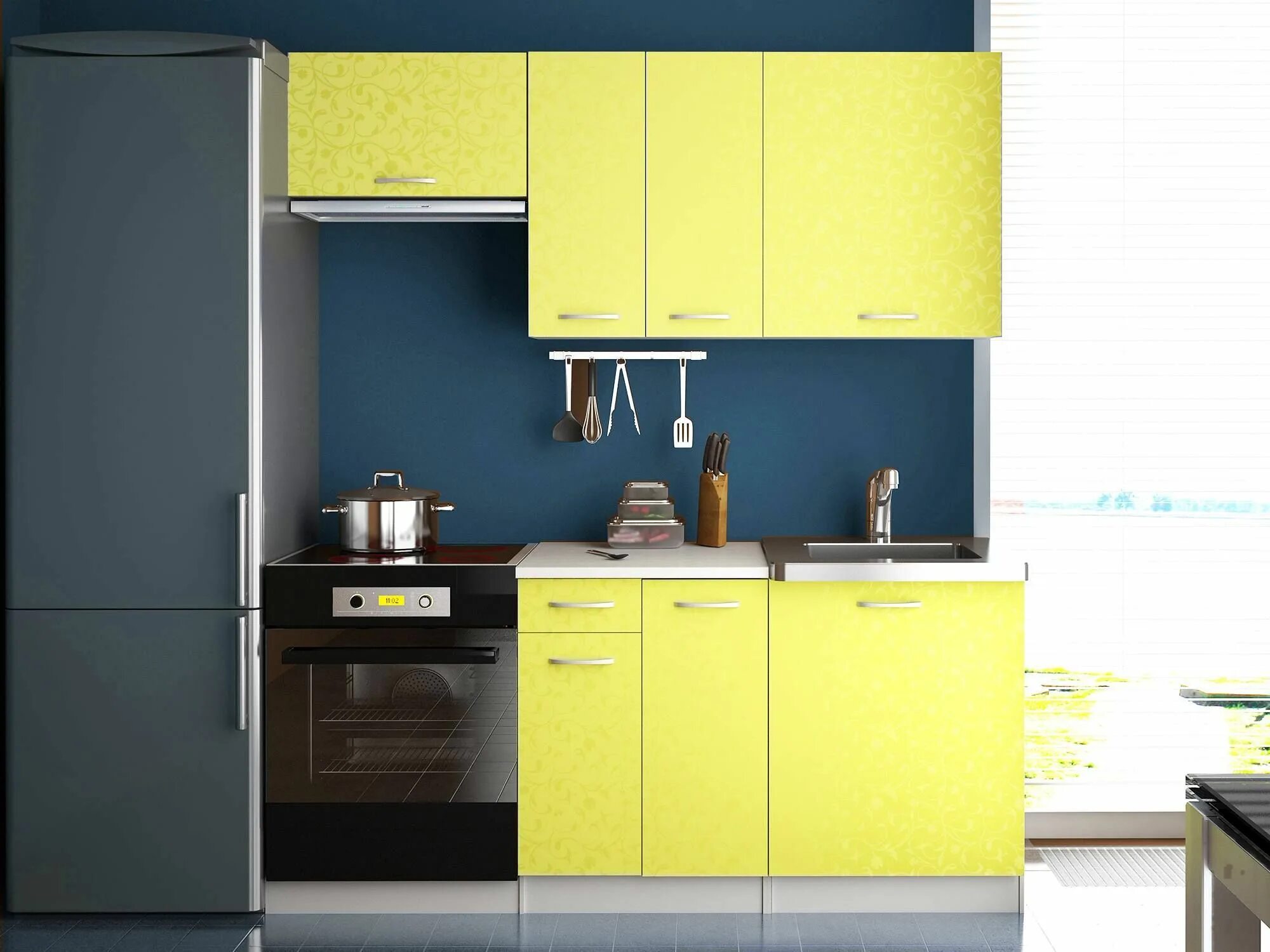 Кухонный гарнитур для маленькой кухни 2024 фото Кухонный гарнитур mebel.blackfriday, лимонный, ЛДСП, 200х217х60 см купить по выг