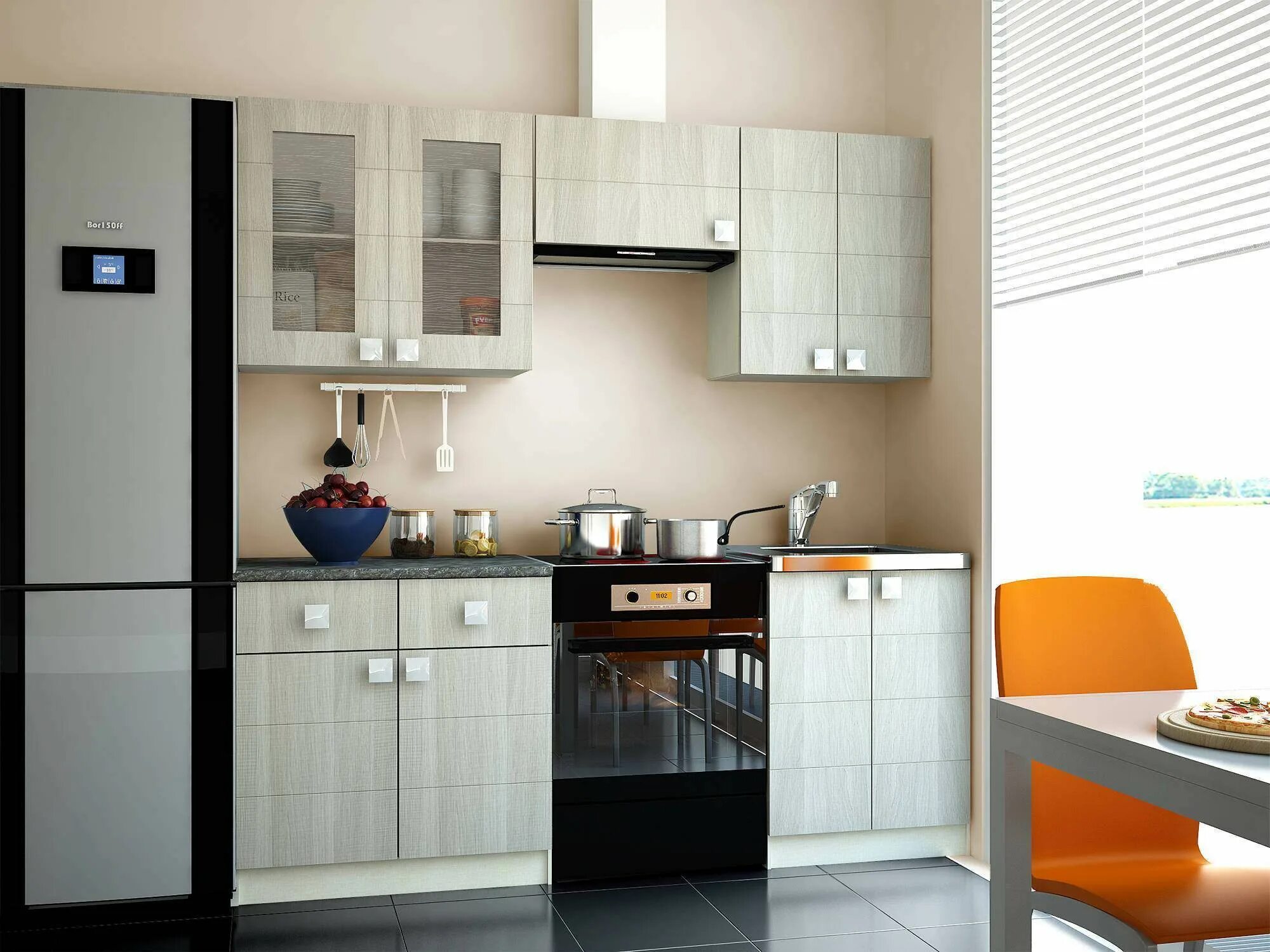 Кухонный гарнитур для маленькой кухни 2024 фото Кухня Квадро Коричневый темный, Орех светлый 200х216х56 МДФ, Стекло, Пленка ПВХ 