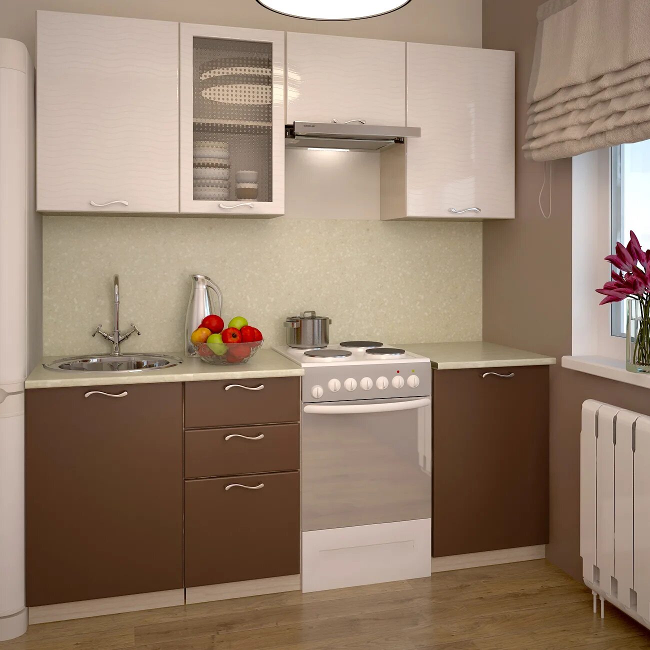 Кухонный гарнитур для маленькой кухни фото Кухонный гарнитур Дюна молочная/шоколад 1900 - купить с доставкой, цена в Первый
