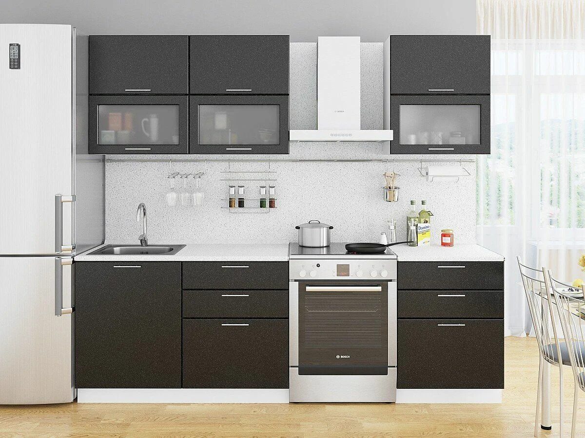 Кухонный гарнитур для прямой кухни фото Кухня Валерия-М-01 Черный металлик за 41 146,00 ₽ Купить с доставкой в интернет-