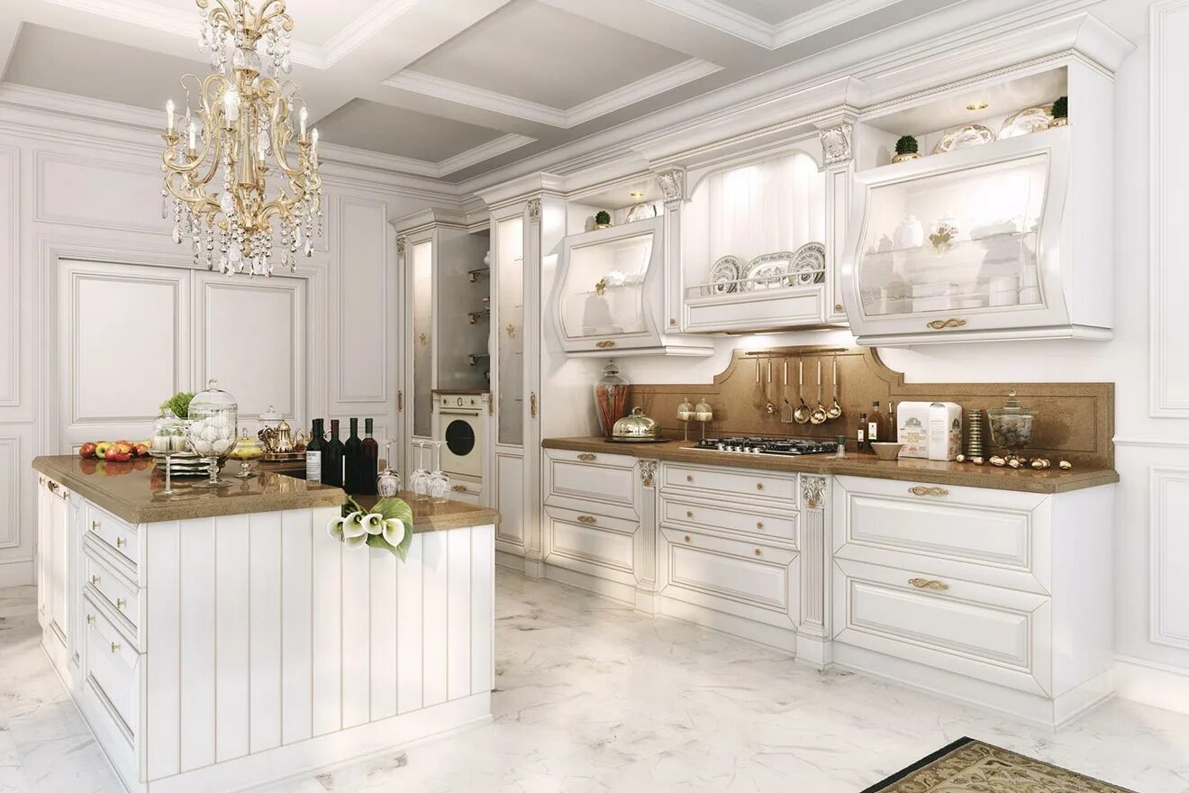 Кухонный гарнитур дорогие фото Кухня с итальянским фасадом Montebianco Oro заказать