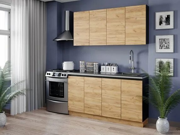 Кухонный гарнитур дуб фото Гарнитур кухонный Шервуд 2200 Черный/Дуб золотой в Астрахани заказать по низкой 