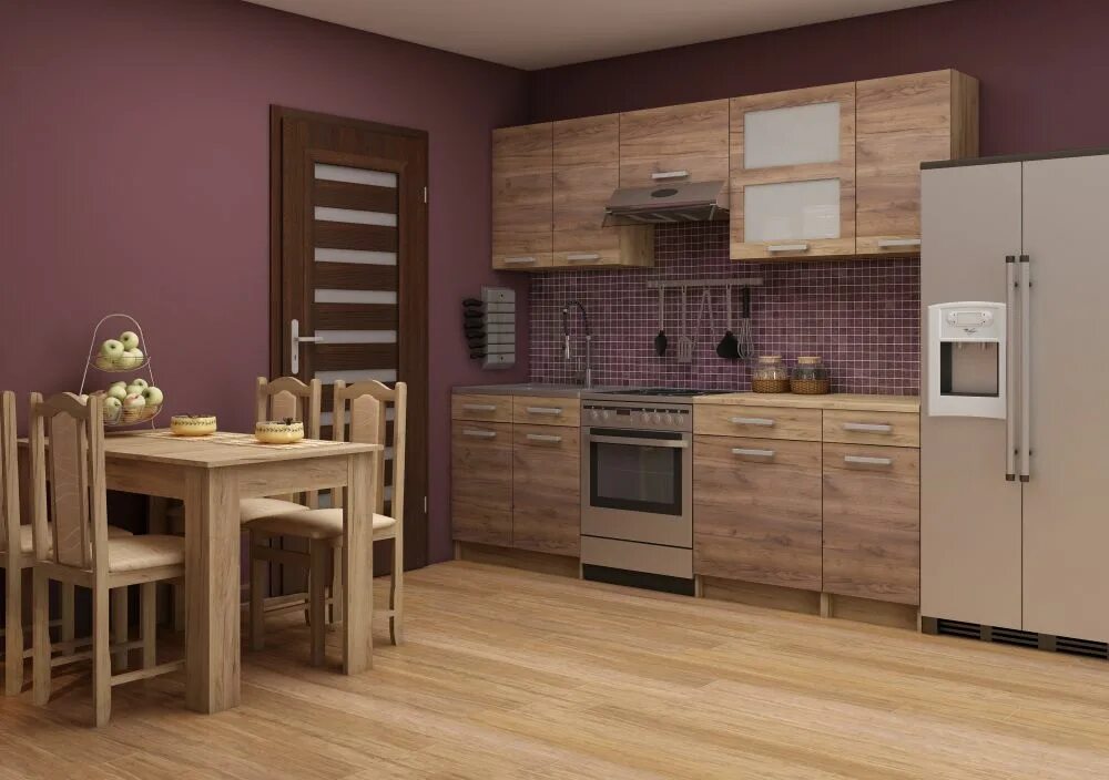 Кухонный гарнитур дуб фото Кухонный комплект Polo Kuchnia Zestaw 1 цвет золотой дуб + дуб тобако Материал Л