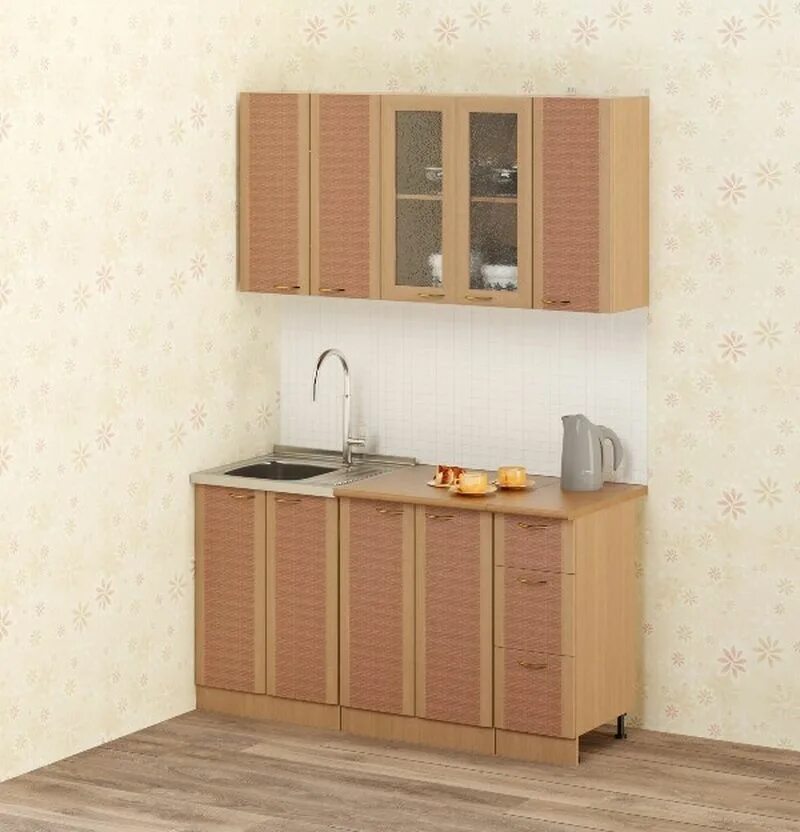 Кухонный гарнитур эконом фото Купить Кухня Эконом 1500 мм (Бук темный) по низкой цене в Новосибирске предлагае