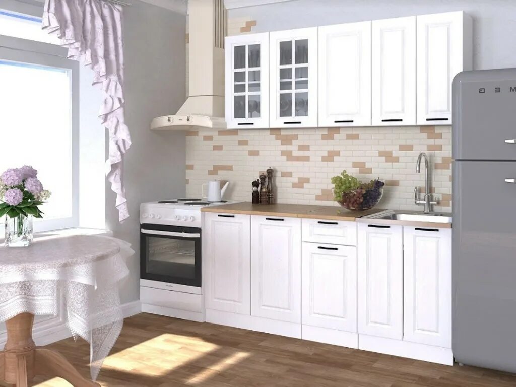 Кухонный гарнитур фото 2024 белый Кухонный гарнитур Белый вегас 1800 - купить в Нижневартовске на Вартовск-Мебель.