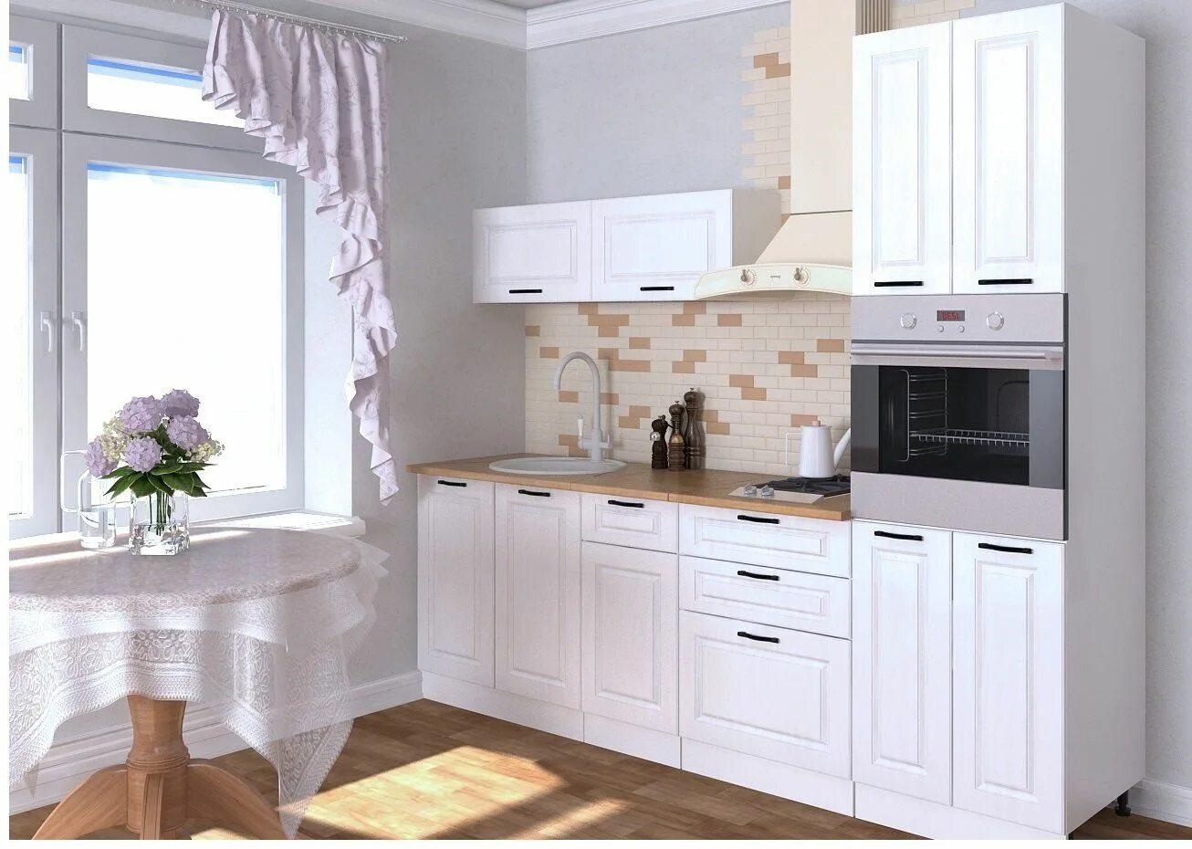 Кухонный гарнитур фото 2024 белый Кухонный гарнитур 3 Белый Вегас 2400 с пеналом купить в Екатеринбурге Интернет-м