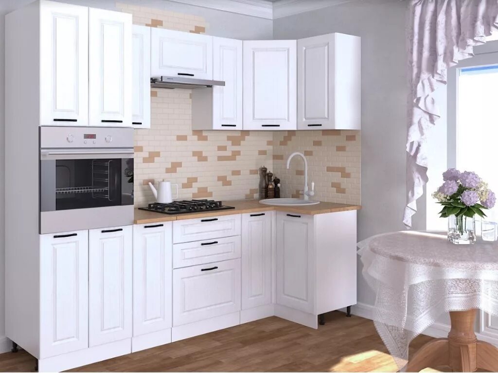 Кухонный гарнитур фото 2024 белый Кухонный гарнитур угловой Белый вегас 1000х2500 - купить в Челябинске на Дом74ме