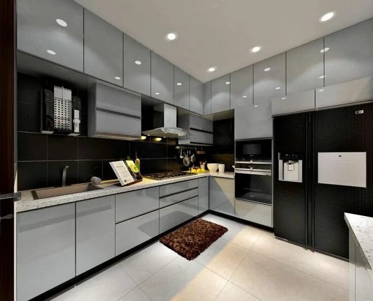 Кухонный гарнитур фото дизайн 2024 Серая глянцевая кухня под заказ Interior design kitchen, Kitchen modular, Modern