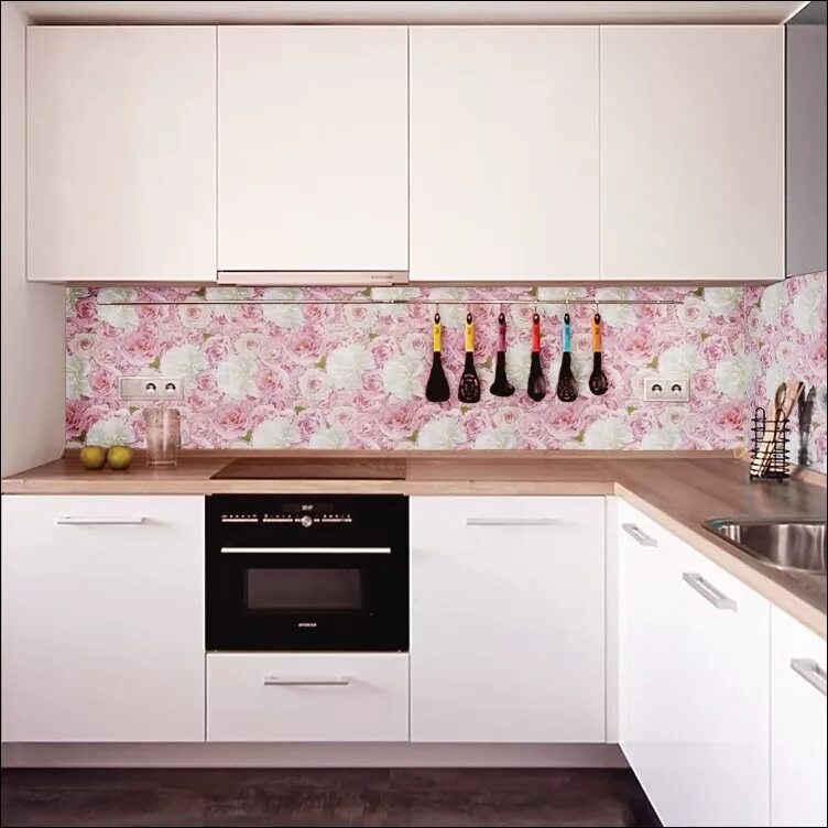 Кухонный гарнитур фото фартук Кухонный фартук ABS "Пионы" - описание, фото и преимущества